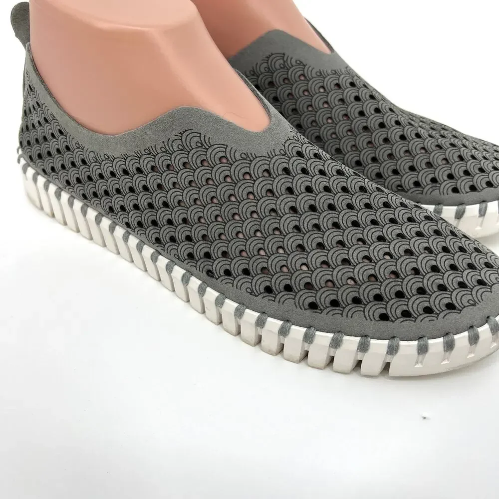 Ilse Jacobsen Tulip Gray White Perforated Slip On Shoe Size Euro 40